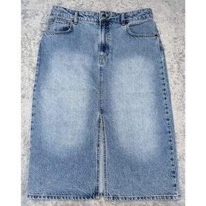 H&M Blue Denim High Rise Midi Pencil Skirt Jean Cotton Slit Womens Size 8 NWT
